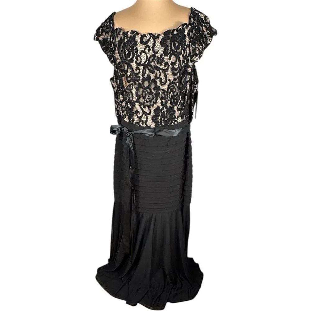 Betsy & Adam Sz 22W Off The Shoulder Gothic Floral Lace Maxi Fishtail Dress Fest